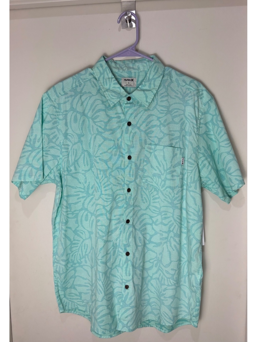 Hurley Mens L One and Only Lido Stretch Shirt Aqua Tropical Floral NWT
